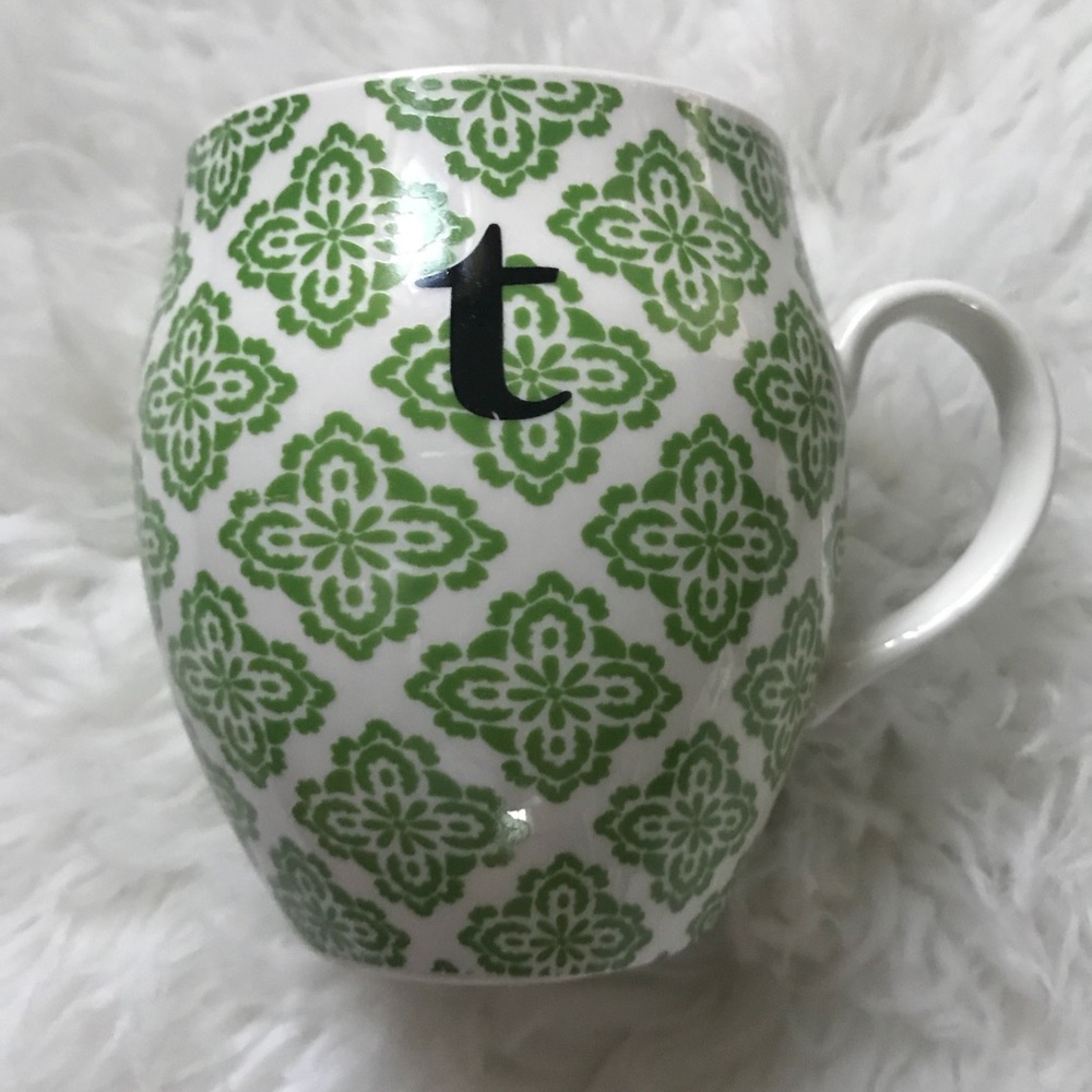 Letter “t” Monogram Ceramic Green & White Mug